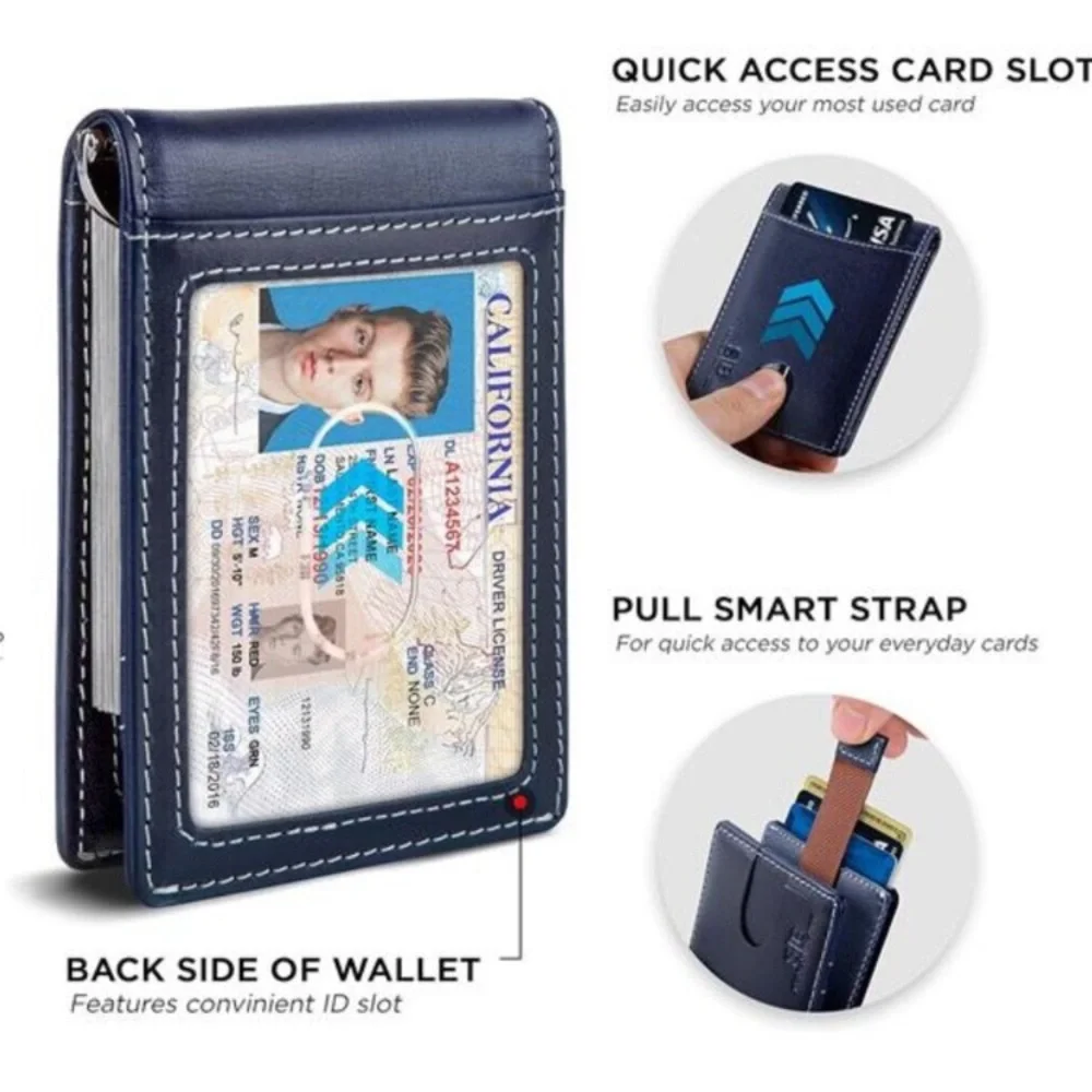 RFID Blocking Slim Bifold Genuine Leather Minimalist Front Pocket Wallets